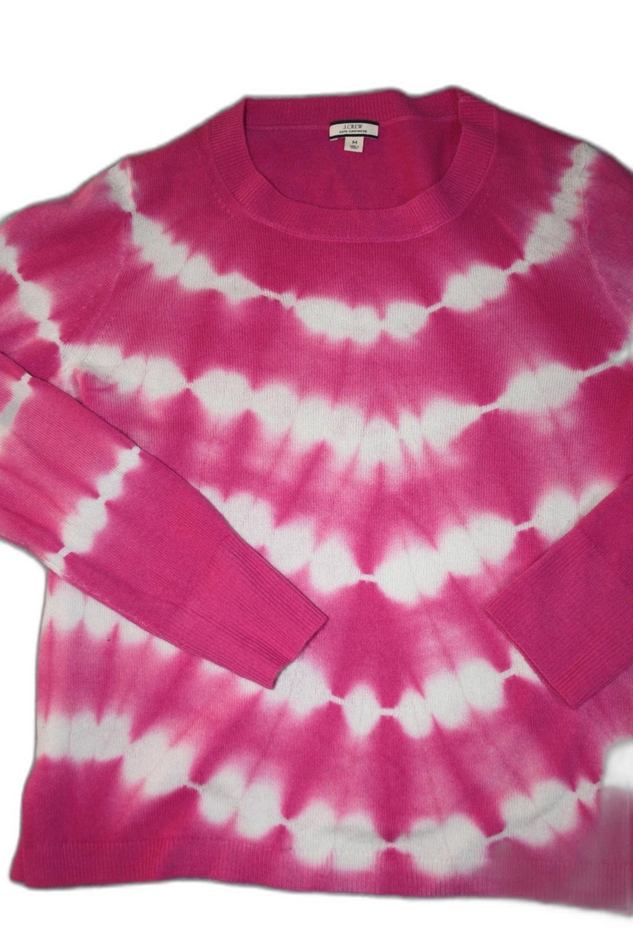 J.CREW Sweater Womens M Pink 100% Cashmere Crew Neck Tie-Dye Pullover